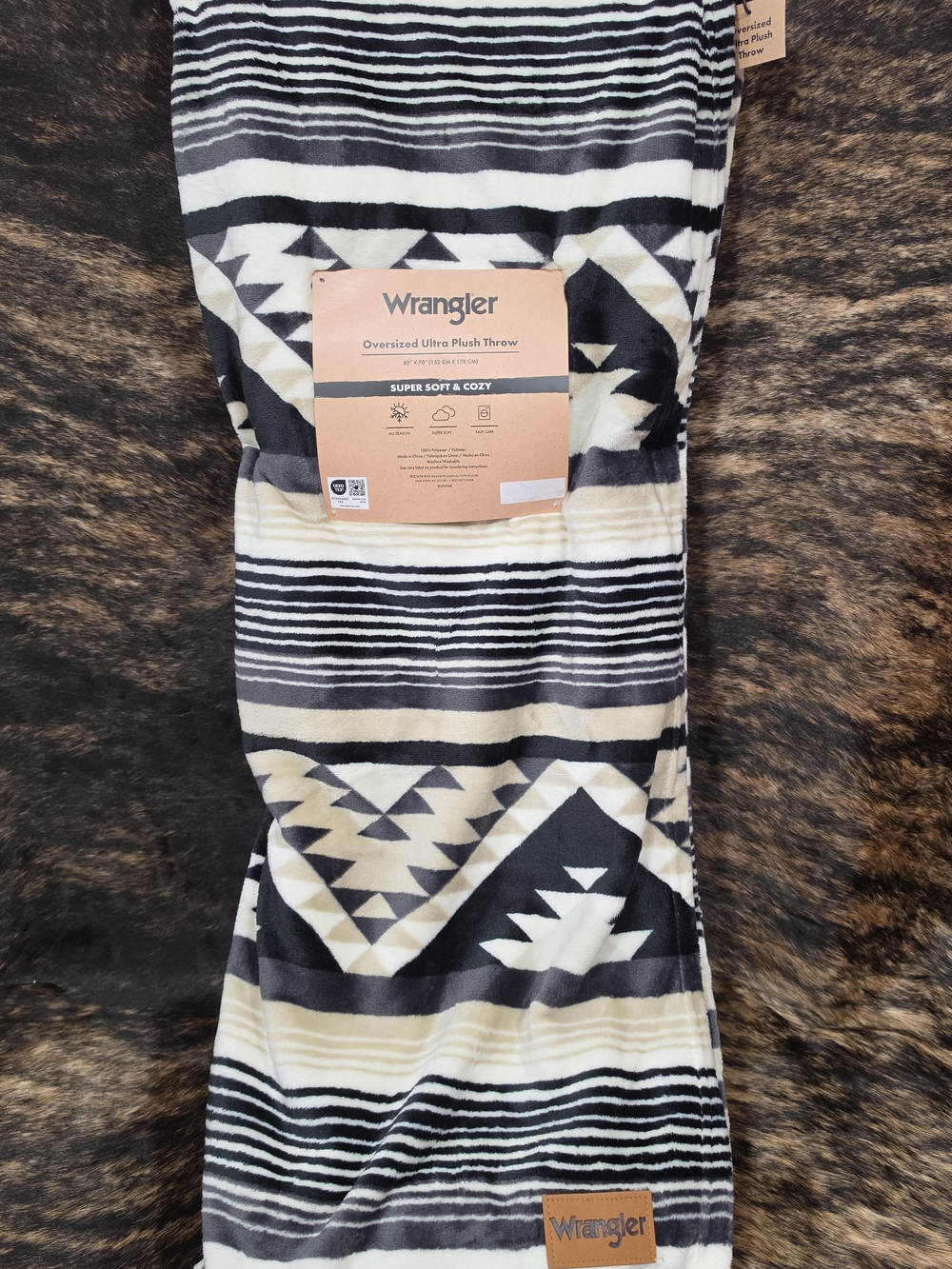 Wrangler Black, Cream, & Grey Aztec Plush Throw
